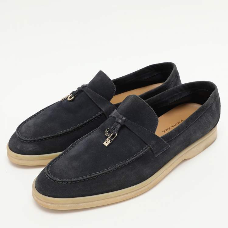 Pre Owned Loro Piana Navy Blue Suede Summer Charms Walk Loafers Size 39