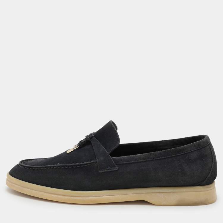 Pre Owned Loro Piana Navy Blue Suede Summer Charms Walk Loafers Size 39