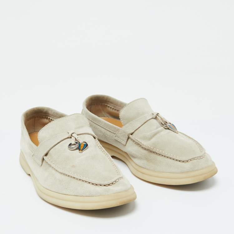 Pre Owned Loro Piana Light Grey Suede Summer Charms Walk Loafers Size 35.5