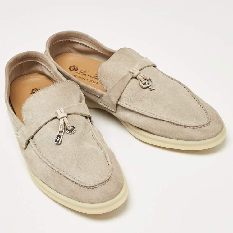 Pre Owned Loro Piana Grey Suede Summer Charms Walk Loafers Size 40