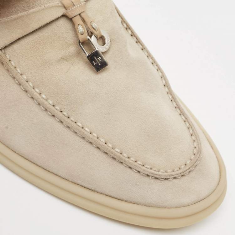 Pre Owned Loro Piana Grey Suede Summer Charms Walk Loafers Size 39