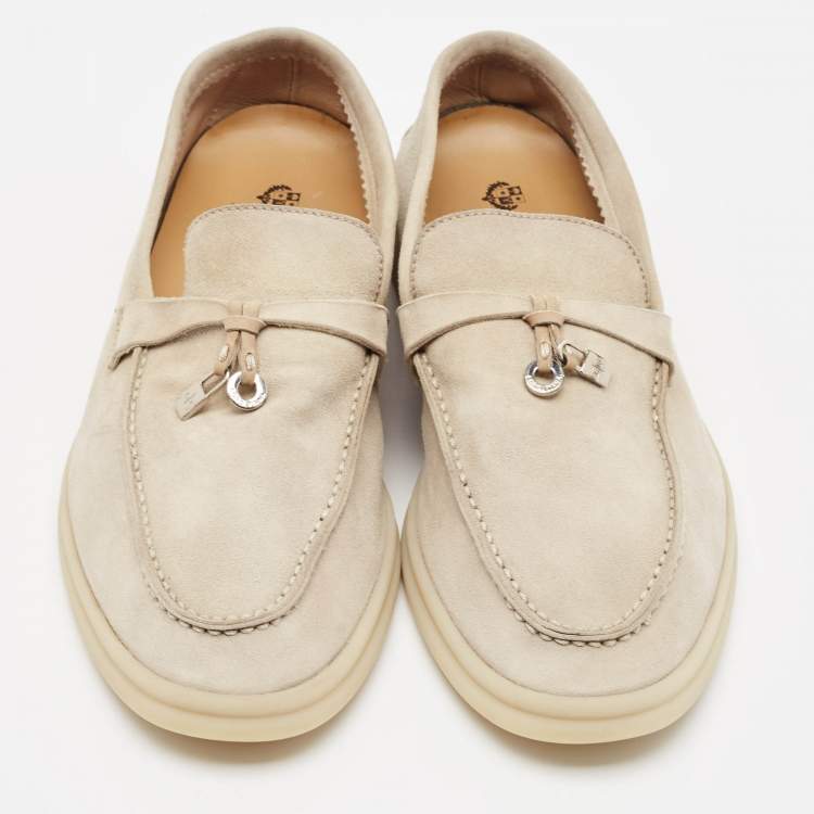 Pre Owned Loro Piana Grey Suede Summer Charms Walk Loafers Size 39