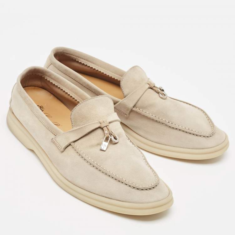 Pre Owned Loro Piana Grey Suede Summer Charms Walk Loafers Size 39