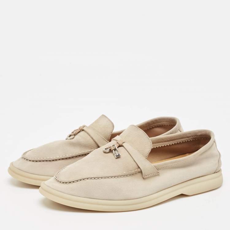 Pre Owned Loro Piana Grey Suede Summer Charms Walk Loafers Size 39