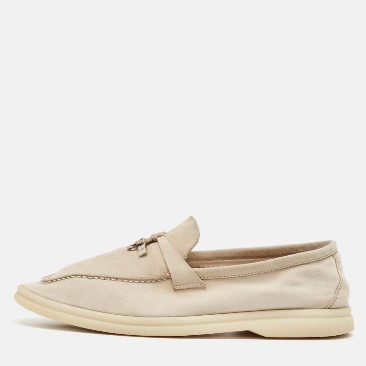 Pre Owned Loro Piana Grey Suede Summer Charms Walk Loafers Size 39
