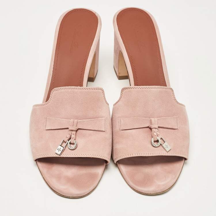 Pre Owned Loro Piana Pink Suede Summer Charms Walk Slide Sandals Size 40