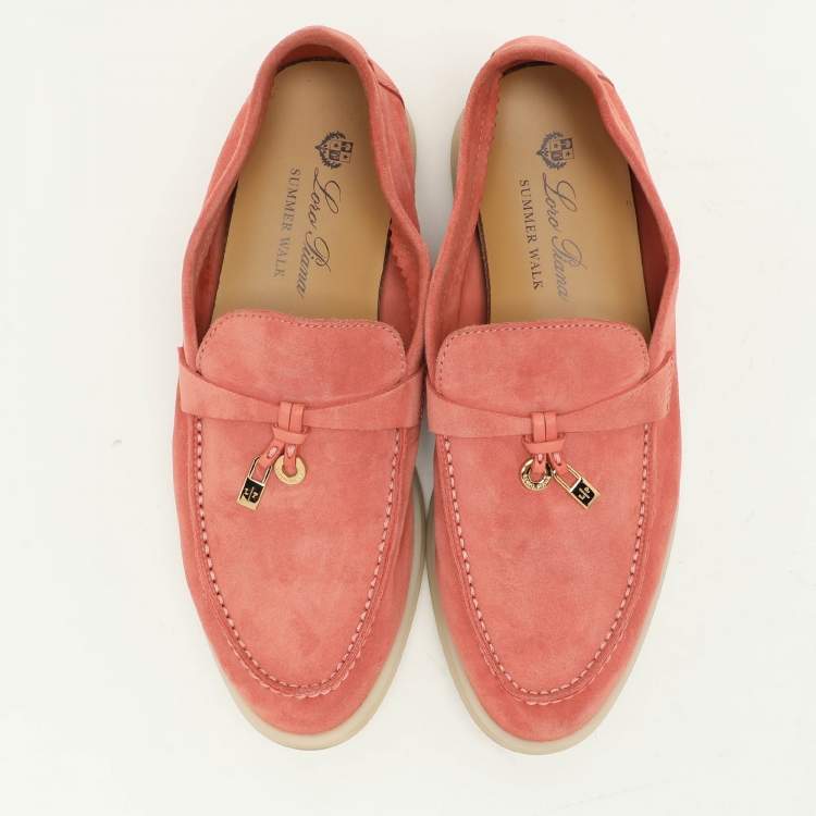Pre Owned Loro Piana Pink Suede Summer Charms Walk Loafers Size  36