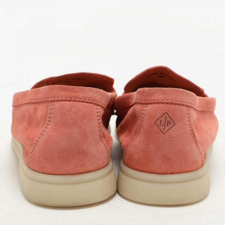 Pre Owned Loro Piana Pink Suede Summer Charms Walk Loafers Size  36