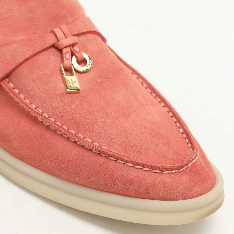 Pre Owned Loro Piana Pink Suede Summer Charms Walk Loafers Size  36