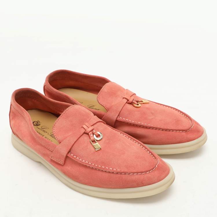 Pre Owned Loro Piana Pink Suede Summer Charms Walk Loafers Size  36