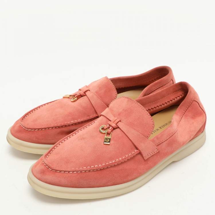 Pre Owned Loro Piana Pink Suede Summer Charms Walk Loafers Size  36