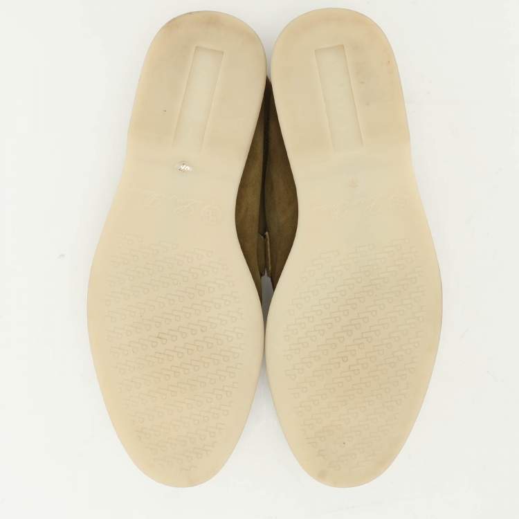 Pre Owned Loro Piana Olive Green Suede Summer Charms Walk Loafers Size 36