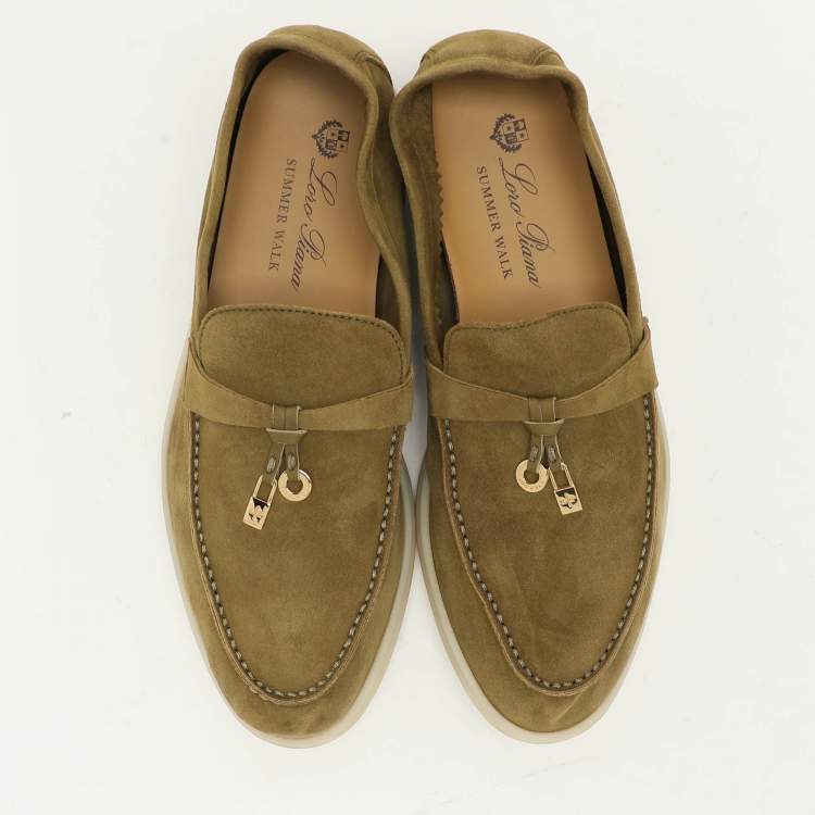 Pre Owned Loro Piana Olive Green Suede Summer Charms Walk Loafers Size 36