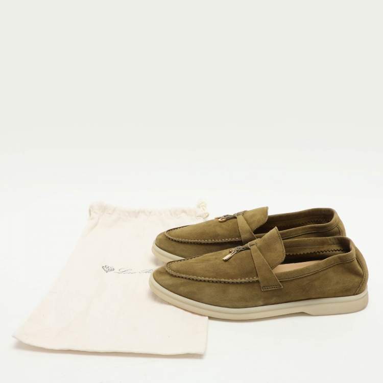 Pre Owned Loro Piana Olive Green Suede Summer Charms Walk Loafers Size 36