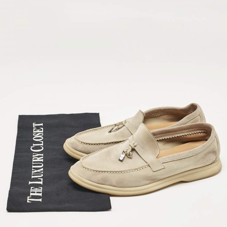 Pre Owned Loro Piana Pale Green Suede Summer Charms Walk Loafers Size 36.5