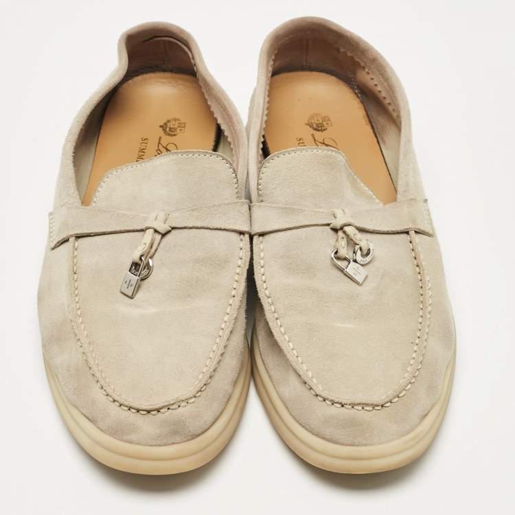 Pre Owned Loro Piana Pale Green Suede Summer Charms Walk Loafers Size 36.5