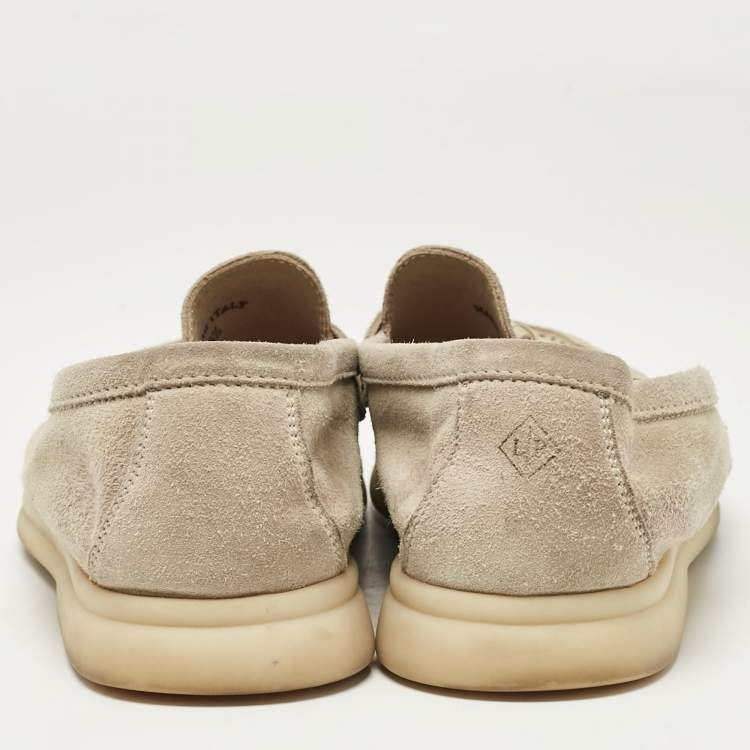 Pre Owned Loro Piana Pale Green Suede Summer Charms Walk Loafers Size 36.5