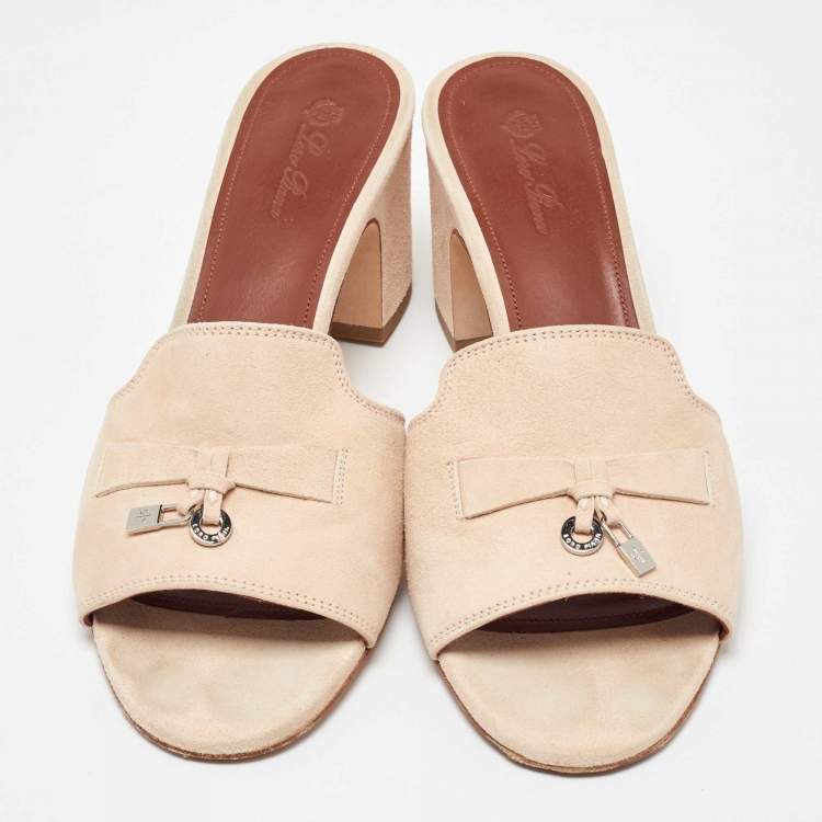 Pre Owned Loro Piana Beige Suede Summer Charms Slide Sandals Size 39