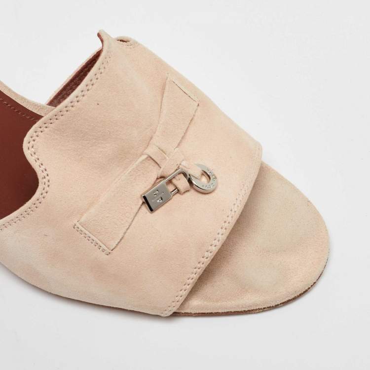Pre Owned Loro Piana Beige Suede Summer Charms Slide Sandals Size 39