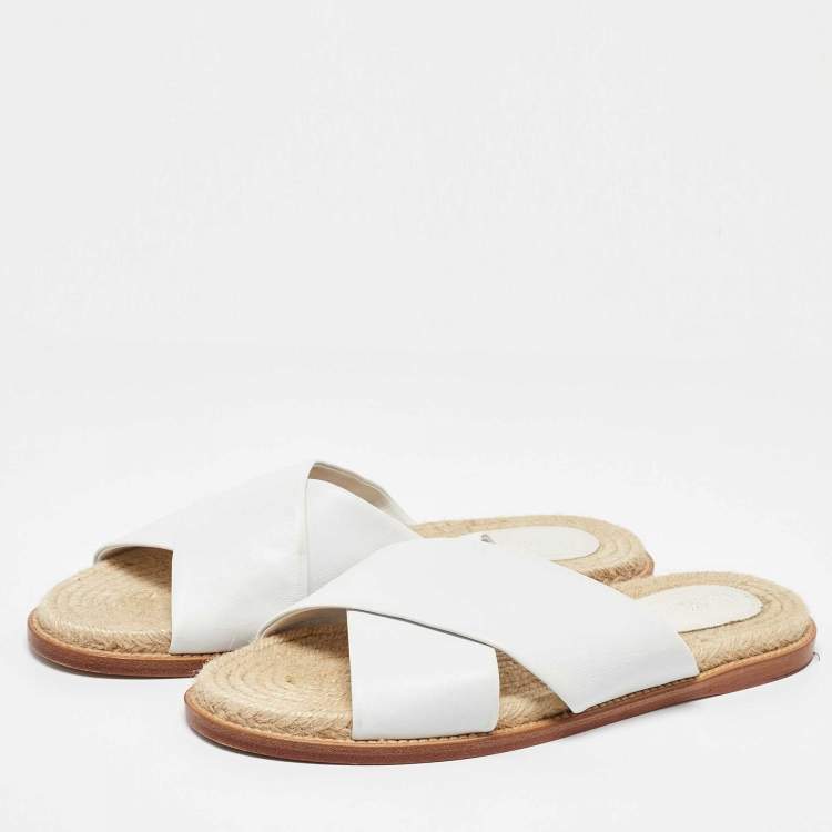 Pre Owned Loro Piana White Leather Cross Strap Espadrille Flats Size 40