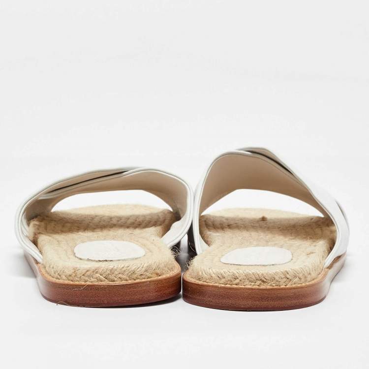 Pre Owned Loro Piana White Leather Cross Strap Espadrille Flats Size 40