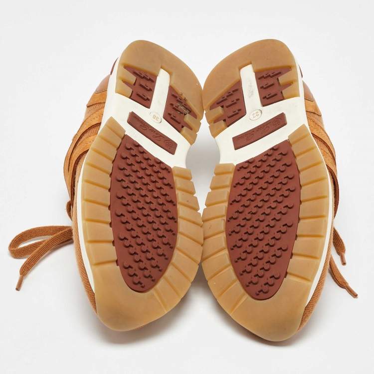 Pre Owned Loro Piana Brown Knit Fabric 360 LP Flexy Walk Low Top Sneakers Size 38