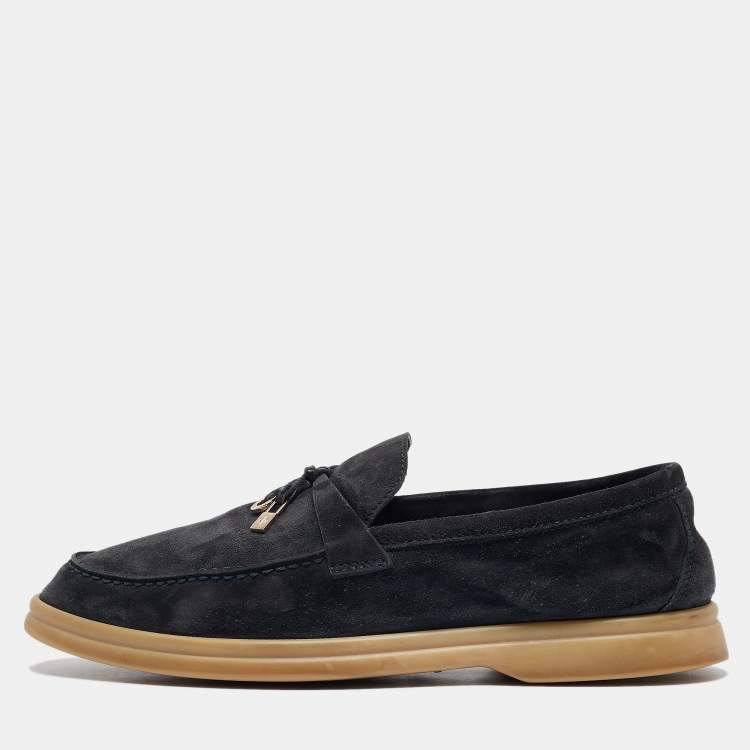 Pre Owned Loro Piana Navy Blue Suede Summer Charms Walk Loafers Size 38