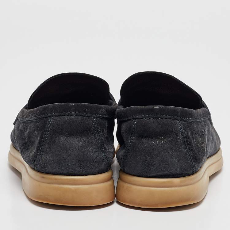 Pre Owned Loro Piana Navy Blue Suede Summer Charms Walk Loafers Size 38