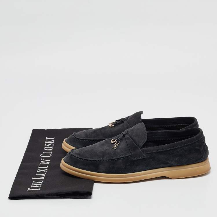 Pre Owned Loro Piana Navy Blue Suede Summer Charms Walk Loafers Size 38