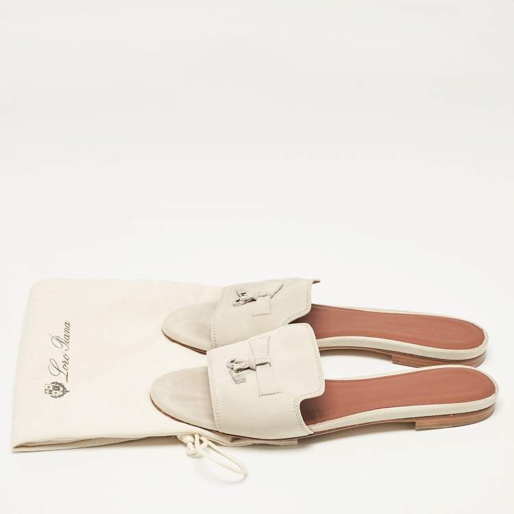 Pre Owned Loro Piana Grey Suede Summer Charms Mules Size 37