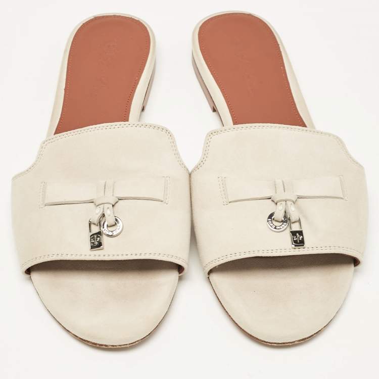 Pre Owned Loro Piana Grey Suede Summer Charms Mules Size 37