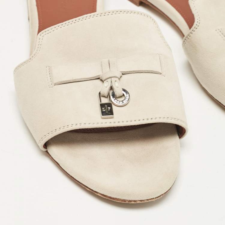 Pre Owned Loro Piana Grey Suede Summer Charms Mules Size 37