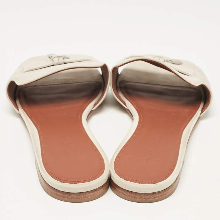 Pre Owned Loro Piana Grey Suede Summer Charms Mules Size 37
