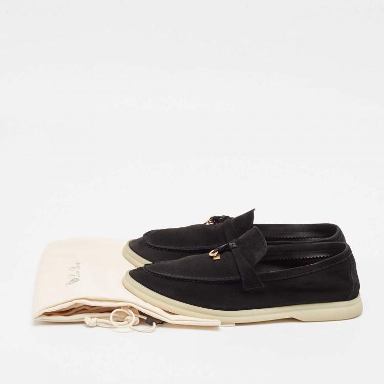 Pre Owned Loro Piana Black Suede Summer Charms Walk Loafers Size 39.5
