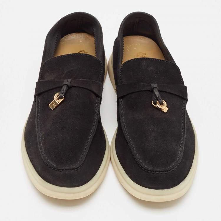 Pre Owned Loro Piana Black Suede Summer Charms Walk Loafers Size 39.5