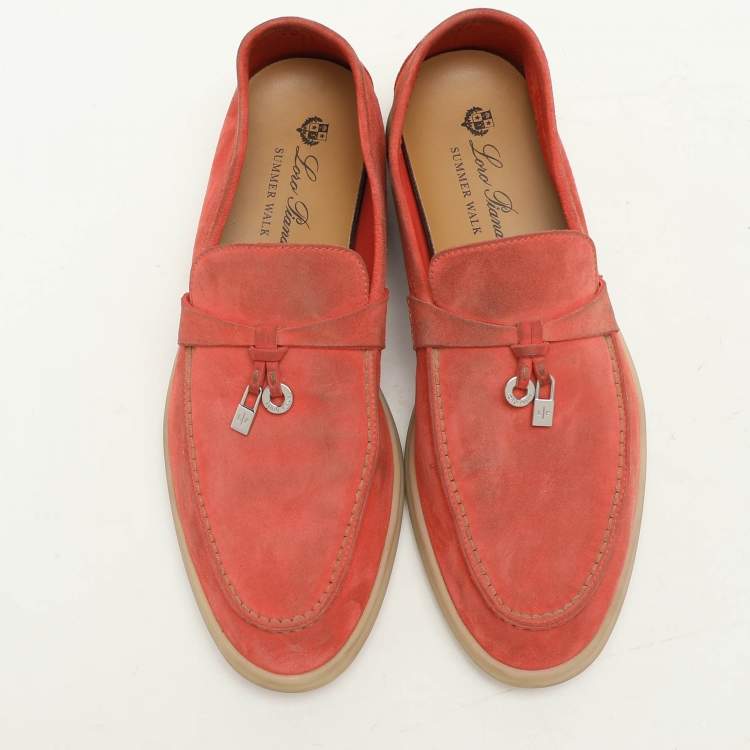 Pre Owned Loro Piana Orange Suede Summer Charms Walk Loafers Size 38