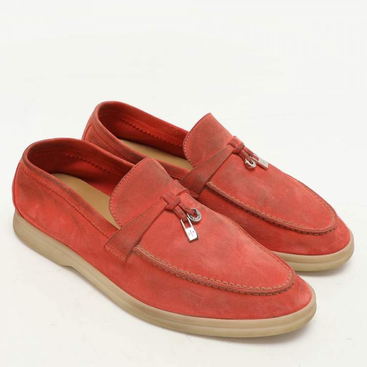 Pre Owned Loro Piana Orange Suede Summer Charms Walk Loafers Size 38