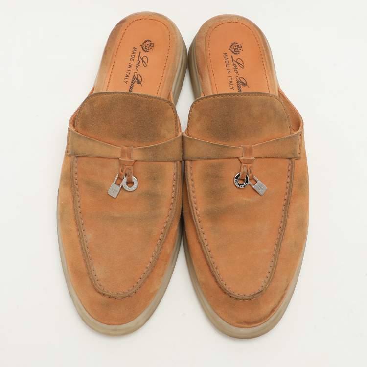 Pre Owned Loro Piana Orange Suede Babouche Charms Walk Mules Size 38