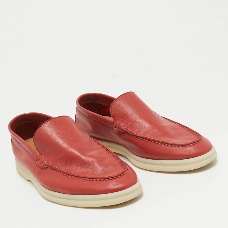 Pre Owned Loro Piana Red Leather Summer Walk Loafers Size 35