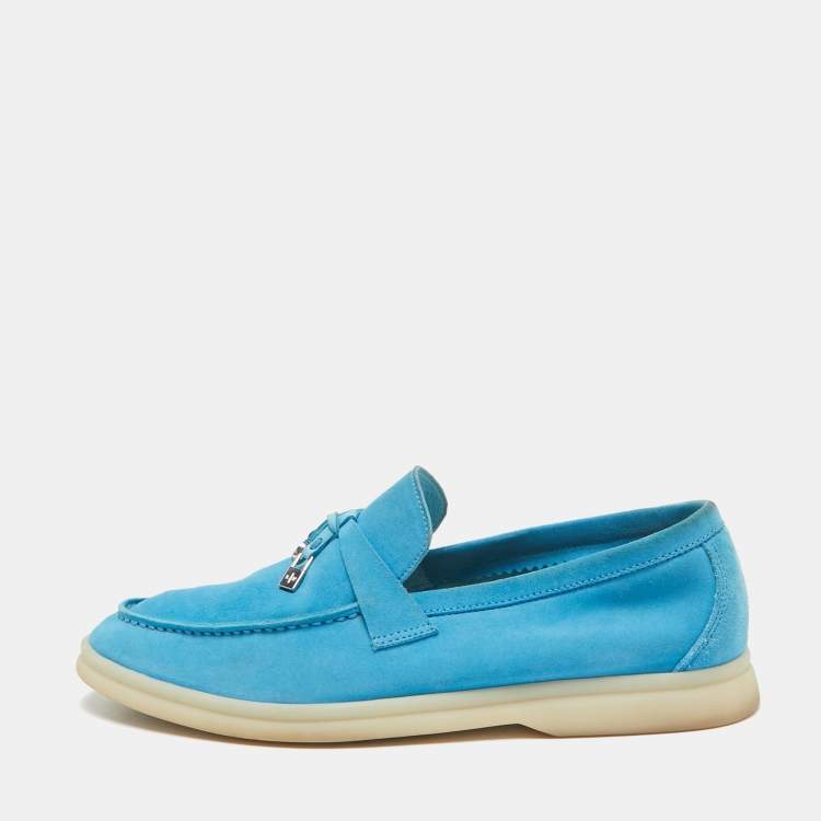 Pre Owned Loro Piana Blue Nubuck Leather Summer Charms Walk Loafers Size 38.5
