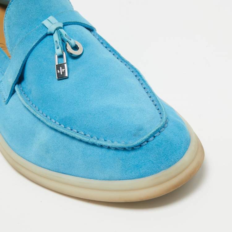 Pre Owned Loro Piana Blue Nubuck Leather Summer Charms Walk Loafers Size 38.5