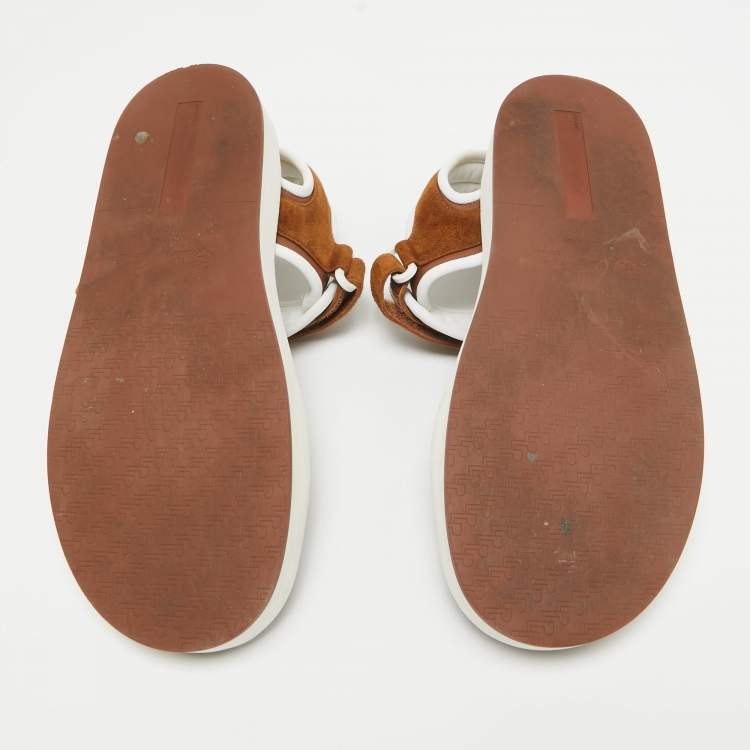 Pre Owned Loro Piana Brown Fabric and Suede Waikiki Flat Sandals Size 40