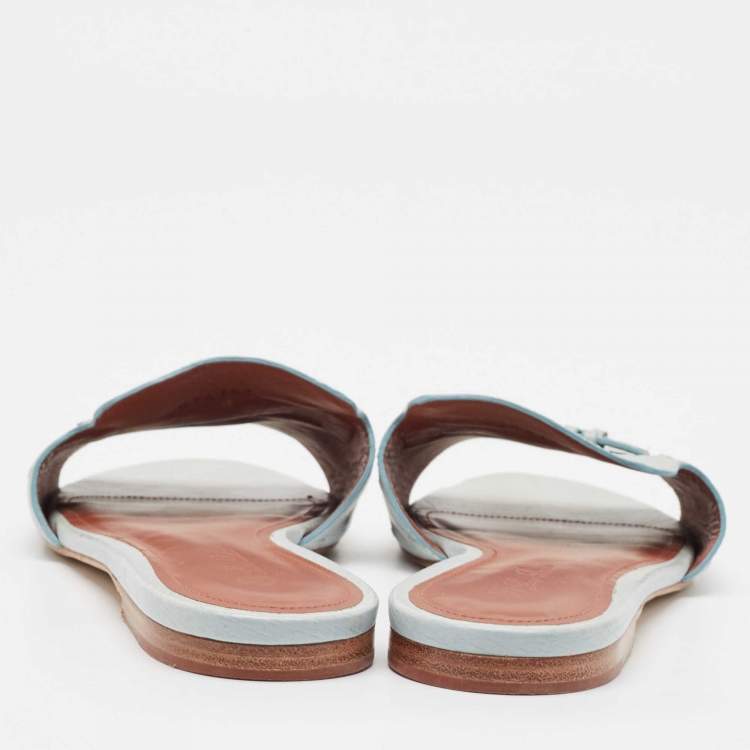 Pre Owned Loro Piana Grey Ostrich Leather Summer Charms Flat Sandals Size 38