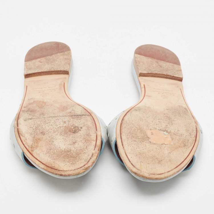 Pre Owned Loro Piana Grey Ostrich Leather Summer Charms Flat Sandals Size 38