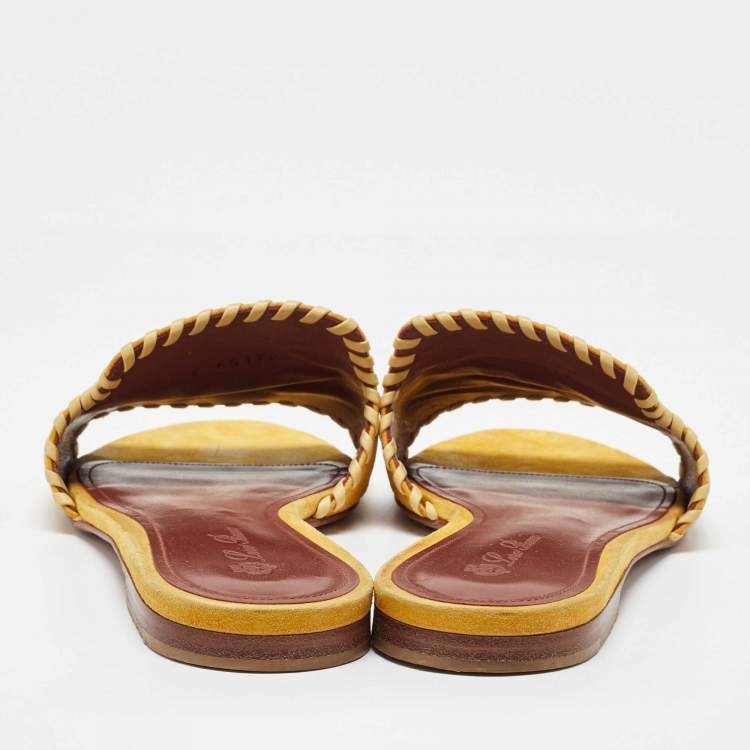 مملوكة مسبقًا Loro Piana Yellow Suede Summer Charms Flat Slide Sandals Size 38.5