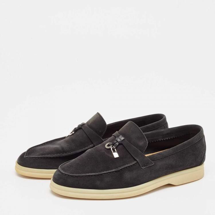 Pre Owned Loro Piana Black Suede Summer Charms Walk Loafers Size 38