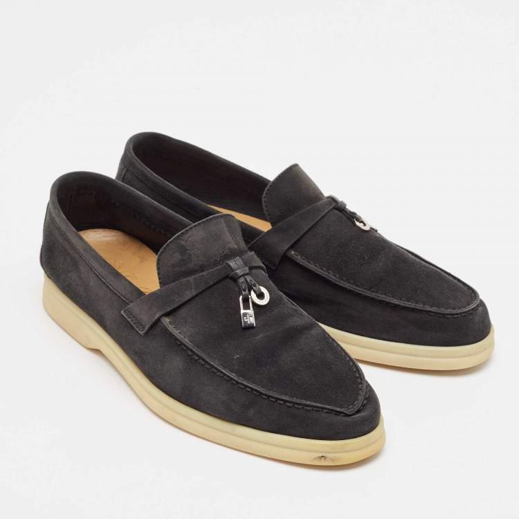 Pre Owned Loro Piana Black Suede Summer Charms Walk Loafers Size 38