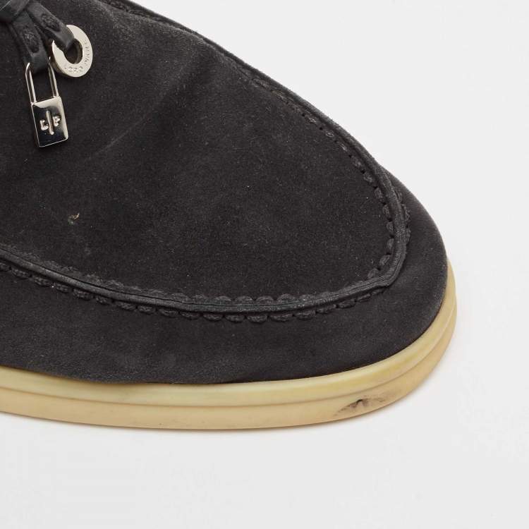 Pre Owned Loro Piana Black Suede Summer Charms Walk Loafers Size 38