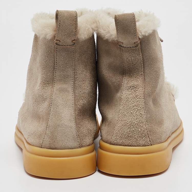 Pre Owned Loro Piana Grey Suede and Fur Open Walk Ankle Length Boots Size 37