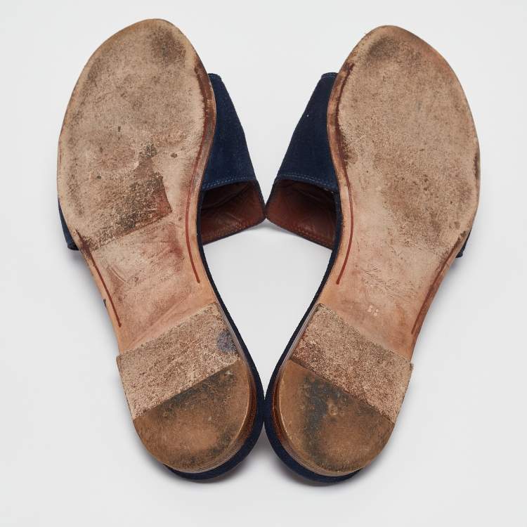 Pre Owned Loro Piana Blue Suede Summer Charms Flat Sandals Size 38